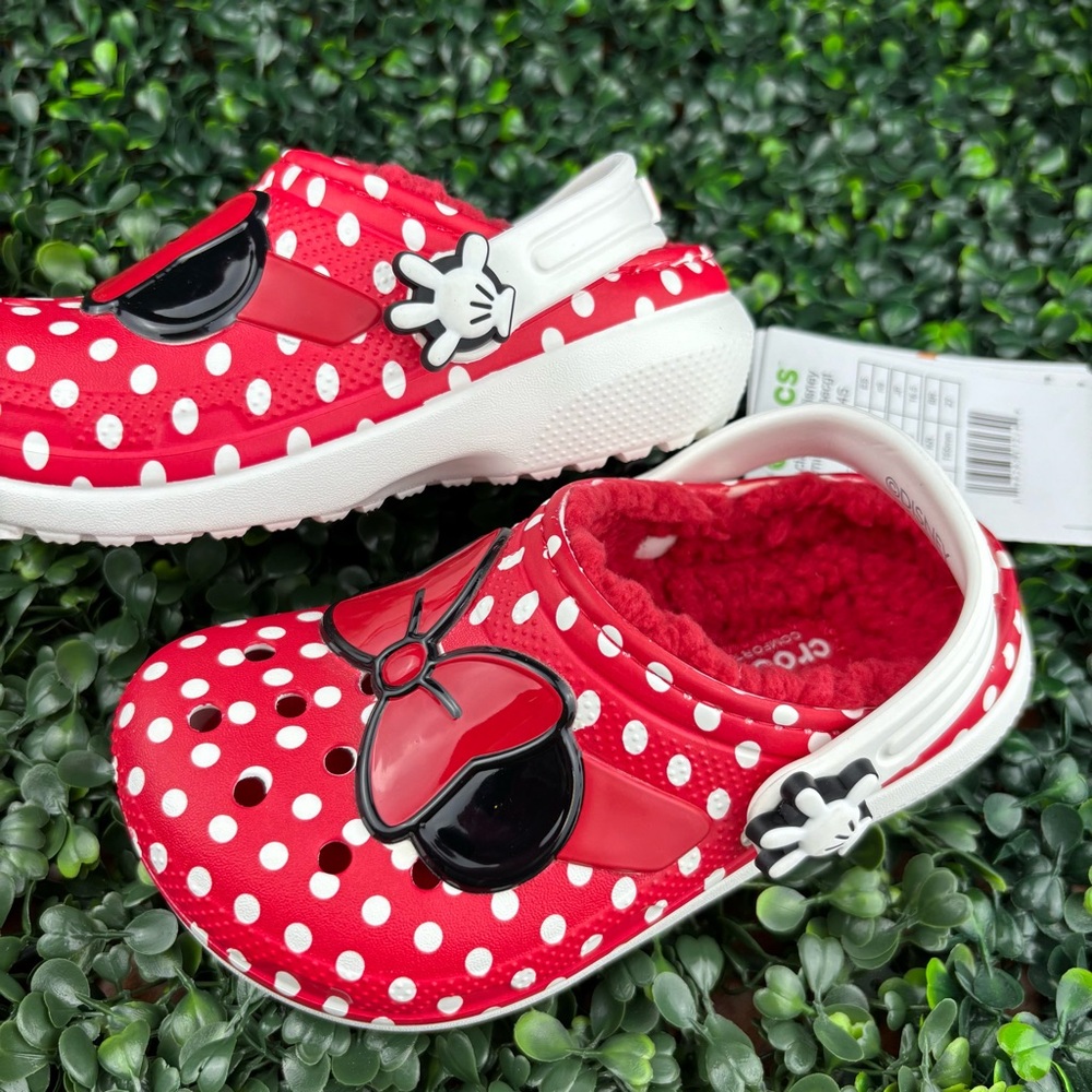 CROCS CLASSIC LINED DISNEY RED POLKA DOT MINNIE BOW SANDALS SIZE 9 KIDS - Picture 8 of 8